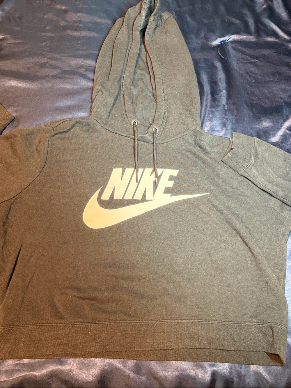 Nike Black Crewneck Crop Hoodie with White Swoosh
